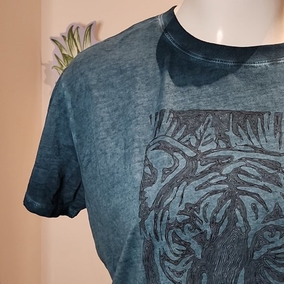 Torrid - Tiger Relaxed Fit Cotton Jersey Destructed Drop Shoulder Tunic in Teal - Picture 3 of 14